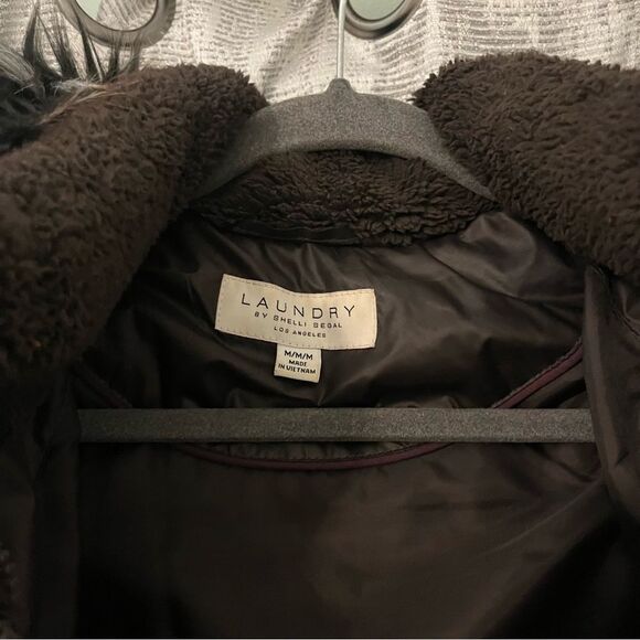 Laundry by Shelli Segal Quilted Puffer Coat Faux Fur Hood Coffee/Brown Medium - Picture 7 of 12